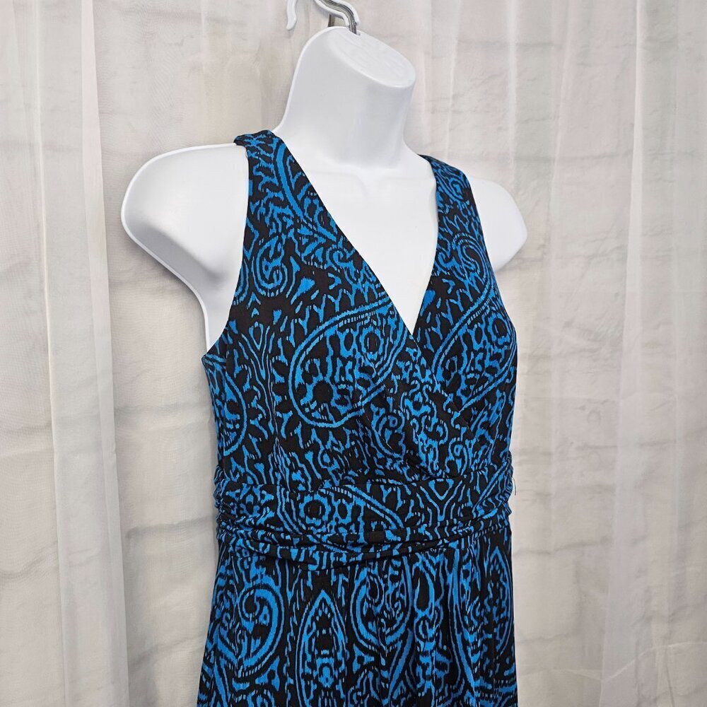 Chaps Dress Maxi Sleeveless Blue Black Paisley Grunge Boho Festival M - Picture 4 of 13